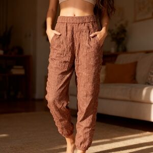 Anthropologie Hei Hei Casual Linen Pants Rust Brown Size S Women’s Elastic Waist